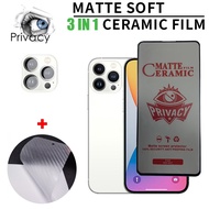 3 in 1 Ceramics Matte Anti Spy Privacy Screen Protector For iPhone 16 14 13 15 Pro Max Plus