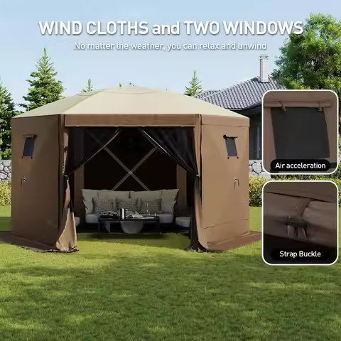 Aoxun 12x12ft Pop Up Canopy Tent 6 Sided Screen Tent With Mesh Windows And Carrying Bag Large Sunsha