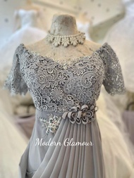 GRAY SWAG DESIGN FORMAL GOWN FOR NINANG, PRINCIPAL SPONSOR, MOTHER OF THE BRIDE GROOM