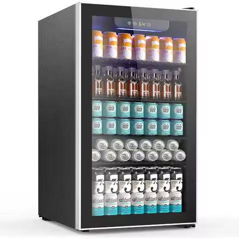 Beverage Refrigerator Cooler 120 Can Beverage Fridge with Adjustable Shelves Mini Fridge with Glass 