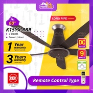 KDK K15yx-rbr Ceiling Fan – 60 Inch, Long Pipe, DC, Remote Control, Brown, Kaze | Kipas Siling