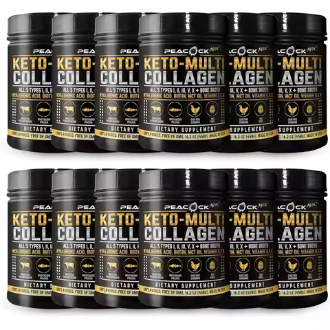 Collagen Protein Powder 16.2 oz (12 Pack) - 5 Collagen Types, Bone Broth, Hydrolyzed Proteins, Bioti