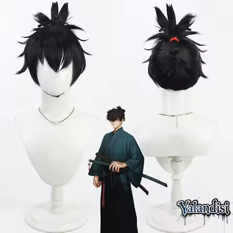 Yalandisi& Miyamoto Iori Cosplay Wig Fate Samurai Remnant Black Short Synthetic Hair Heat Resistant 