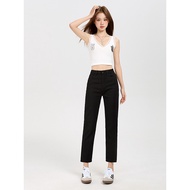 Summer Ultra-Thin Cool Feel Black Narrow Straight Jeans Women Short 148cm155 Eight-Point Cigarette P