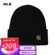 MLB帽子针织帽 NY洋基队男女帽子 LA道奇队毛线帽情侣包头保暖针织帽户外时尚百搭休闲帽子冬季 黑色侧小金标（毛线帽）