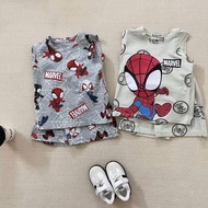 Combo of 2 sets of gray spider cotton t-shirt clothes C31 for babies 9-30kg