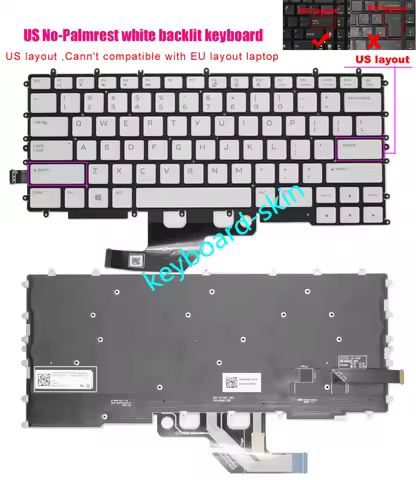 New white backlit US without-Palmrest Keyboard for Dell G7 15 7500 / G7 7500 laptop