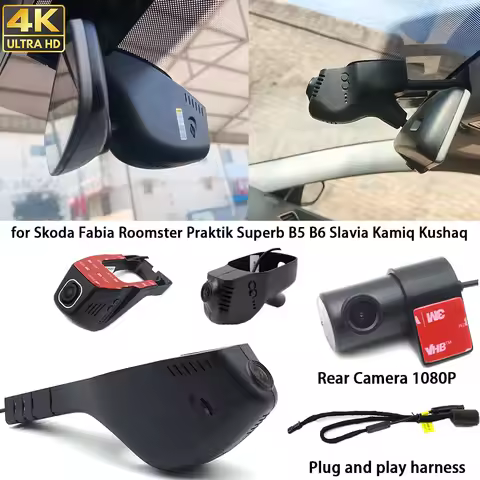 for Skoda Fabia Roomster Praktik Superb B5 B6 Slavia Kamiq Kushaq 4K Dash Cam Front Rear Camera DVR 