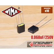 (10 Pcs) [F-CAP] 0.068uF/250V 68nJ250V WIMA MKS2 3.5x7.3 H8.5mm P = 5mm