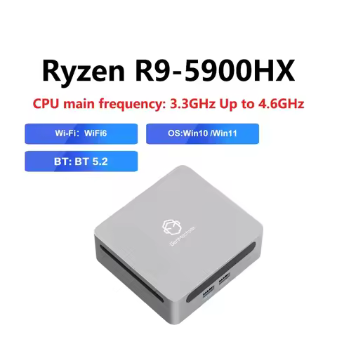 YSJMNPC New Mini PC AMD Ryzen 9 5900HX Windows 11 2xDDR4 2xNVMe Gaming Desktop Mini Computer Barebon