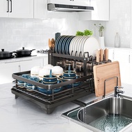 TEMU 2-tier Foldable Dish Rack - Large Capacity Space-saving Black Iron Kitchen Organizer For Dishes