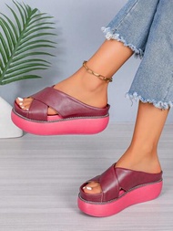 大尺碼女士夏季涼鞋，歐美風格開放式防水平台楔形跟厚底拖鞋適用於室外