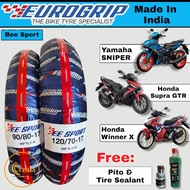 EUROGRIP TIRES -17 Made in India Tubeless for 90/80/17 & 120/70/12 (FREE PITO & TIRE SEALANT)
