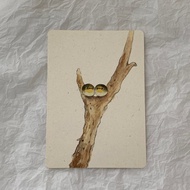 綠繡眼 鹿角 特寫 水彩 圓角明信片