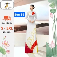 3D Ao Dai with Lotus and Flag Patterns, High Quality Japanese Silk, Code S5, all sizes S/M/L/XL/2XL/