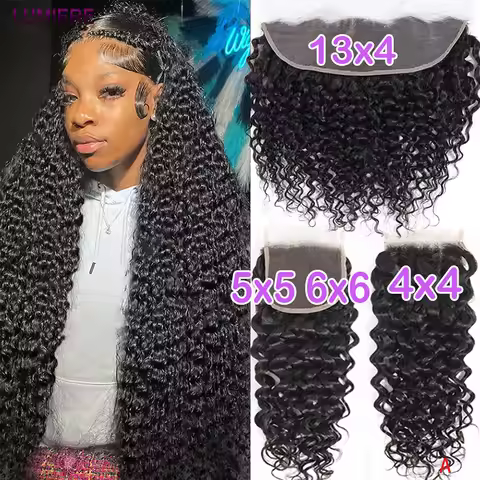 Lumiere HD 6X4 9x6 Lace Closure Water Wave Pre Plucked Swiss Closure Only Natural Black 100% Virgin 