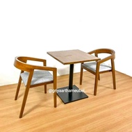 Industrial teak cafe table, cafe table set with 2 chairs