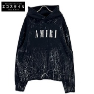 เสื้อฮู้ด Amiri สีดำ x ขาว CRACKED DYE CORE โลโก้ ไซส์ XXL [มือสอง]