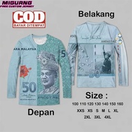 Vintage RM100 Long Sleeve T-Shirt, Exclusive Banknote Print, Perfect for Merdeka & Community Events 
