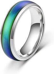 ZDIFDIC 6mm Mood Ring Color Rings Comfort Fit Stainless-Steel Band Emotion Band Simulated Moon Stone