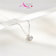 Silver necklace with sparkling Agape round stone, silver necklace with round Agape stone