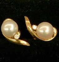 MIKIMOTO 珍珠鑽石18K黃金懷舊耳環 MIKIMOTO Pearl Diamond 18K Yellow Gold Vintage Earrings (#C)