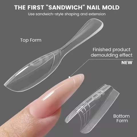 YOKEFELLOW&MR NAIL Sandwich Nail Forms 15size 240pcs Oval Extension Dual Form No Paper Forms Needed 
