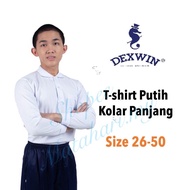 T-Shirt Putih Berkolar Lengan Panjang Kain Cotton Sekolah Pra baju sukan berkolar Long Sleeve