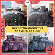 Cadar Fitted Bedsheet Queen Single Kain Sejuk Lembut Premium Cotton Cadar Tilam Murah Getah Keliling