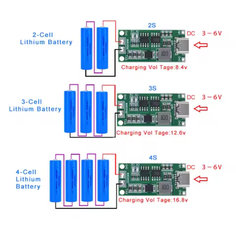 2S 3S 4S Type-C To 8.4V 12.6V 16.8V Step-Up Boost LiPo Polymer Li-Ion Charger 7.4V 11.1V 14.8V 18650