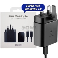 For Samsung 45W Super Fast Charger 2.0 | Qucik Charging PD  USB C Type C Cable Power Travel Adapter 