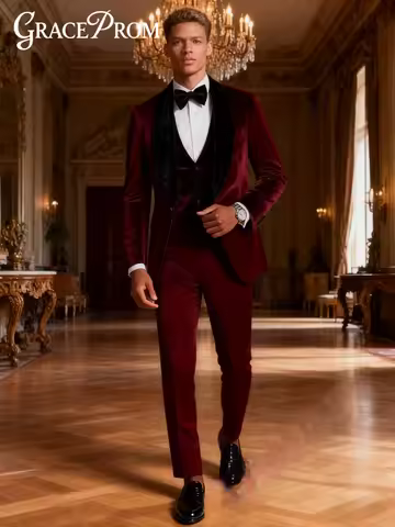 Luxurious Velvet Men's Suit Set For Wedding Dapper Single-Breasted Formal Business 3PCS Men's Suit S