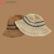 YELGIRLC Bucket Hat, UV Protection Stripe Straw Hat,  Folding Fisherman Hat Women