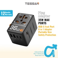 TESSAN 35W International Travel Adapter – 3 USB-C &amp; 2 USB-A Ports, Fast Charging, Compact &amp; Lightweight, 6-in-1 Design