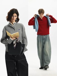 假兩件亨利領拉夫馬標絞花刺繡POLO針織衫Unvesno(UN)