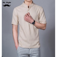 Korea Mr.Right (M-5XL) Men's Fashion Linen Shirt Short Sleeve Slim Fit Leisure Shirt COD