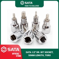 SATA 1/2" DR. BIT SOCKET, 50MM LENGTH, TORX / STAR BIT SOCKET BOX / T20 / T25 / T27 / T30 / T40 / T4