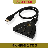 ALLAN HDMI Switch HDMI Hub HDMI Splitter 3 in 1 Out HDMI Adapter for TV Supports Full HD 4K 1080P 3D