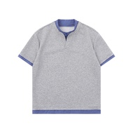 Fake Two-Piece Plaid Contrast Color Fake Two-Piece Shirt Collar Short-Sleeved T-Shirt Men Loose Casu