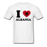 Men's Cotton T-Shirt - I Love Albania Heart Flag Design
