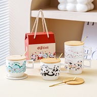 Ceramic cup with wooden lid and spoon with cardboard box as a birthday gift March 8 valentine BAG U 