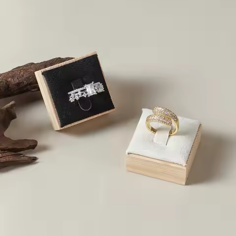 1pc Pearled velvet ring holder Market Jewelry Display Solid Color Travel Wedding Ring Box Wooden Jew