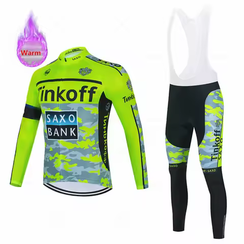 Tinkoff-Saxo Bank Team Cycling Clothing for Men, Thermal Fleece Jersey, MTB Bike Maillot, Sportswear