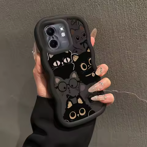 Smart 9 Six cats Wavy Shape Silicone Phone Case For Infinix Smart 9 8 8Pro 8HD 7 7HD 7Plus 6Plus 6 5