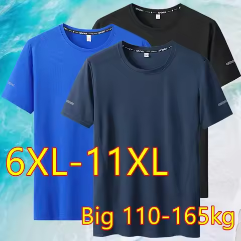 T-shirt Big Size 9XL/10XL/11XL for Men Quick Drying T-shirt for Men Round Neck Plus Size Short Sleev