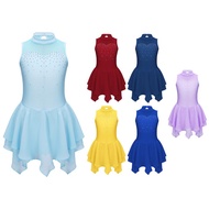 Rhinestone Ballet Gymnastics Leotard Dress Kids Girl Hollow Back Figure Ice Skating Dress Ballroom C