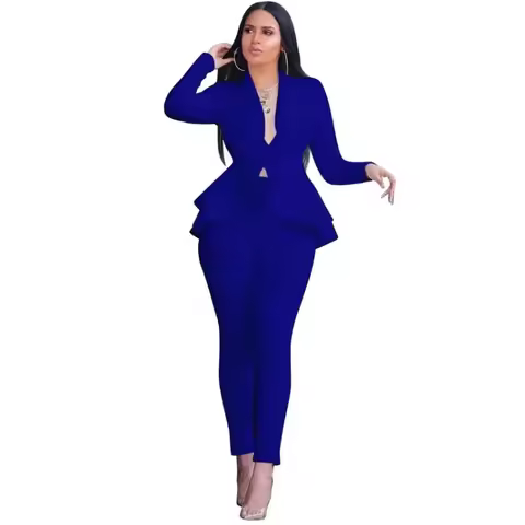 L-XL plus size Fashionable ruffled edge air layer professional uniform casual set elegant and atmosp