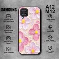 Softcase Glass Kaca hp SAMSUNG A12 M12 Motif BUNGA ART - Case SAMSUNG A12 - Casing SAMSUNG M12