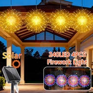 4pcs/pack 240LED Hanging Solar Outdoor Waterproof Fireworks Lights 8 Modes Hanging String Fairy Ligh
