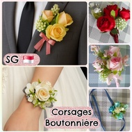 SG 🇸🇬 Corsage (wrist) Boutonnière Brooch for Bride/Bridesmaid/Groom/Brother,  Wedding ROM  Prom Nigh